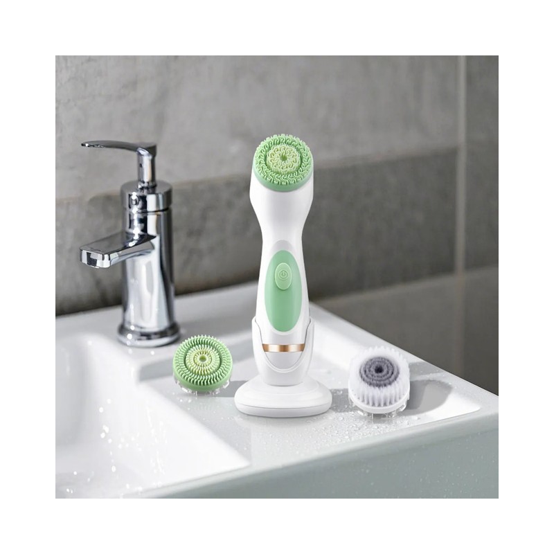 Cepillo Facial Eléctrico USB Inalámbrico 2 Velocidades Malubero, Blanco Verde