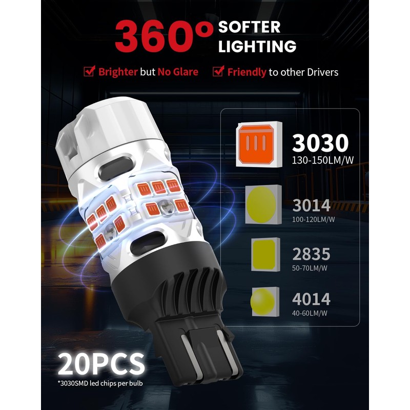 LASFIT T3 7443 7440 LED Bulb Amber for Toyota Camry