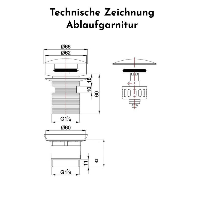 Bürstenking Sink Drain Fitting - Drain Valve with Hair Strainer