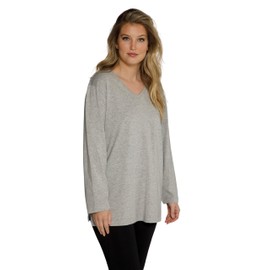 Ulla Popken Women's Basic V Shirt, Long-Sleeved Shirt, Light grey mélange