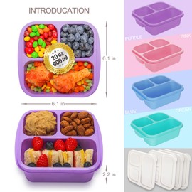 4 Pack Snack Containers, Reusable 3 Compartments Bento Snack Box Meal Prep Containers, Lunchable Container Bento Box for Kids, Food Containers for School, Work, Travel