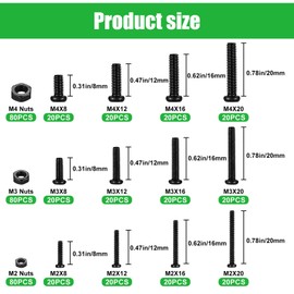 480 Piece Screws and Nuts Set, M2/M3/M4 Carbon Steel Round Head Screws, Pan Head Screws, Hex Bolts and Nuts, Phillips Screws Combo Set