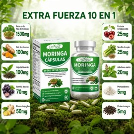 Gwynne Moringa 10 En 1 Extra Fuerza 1500mg Suplemento Con Cúrcuma,semilla De Uva,té Verde Y Jengibre,apoyo Antioxidante, Energía Inmunización Y Digestión,90 Cápsulas