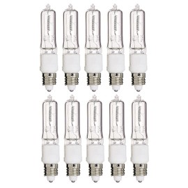 Pack of 10 – 100 Watt JDE11 Halogen candelabra bulb–100W T4 120V Light Bulbs-Clear Finish- E11 Mini-Candelabra Base T4 Bulb–Dimmable-Warm White Color– Q100CL/MC, for Chandeliers, Pendants, Table Lamps