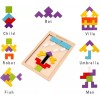 Wooden Blocks Tangram Puzzles, Russian Blocks w/ Storage Bag (40Pcs)