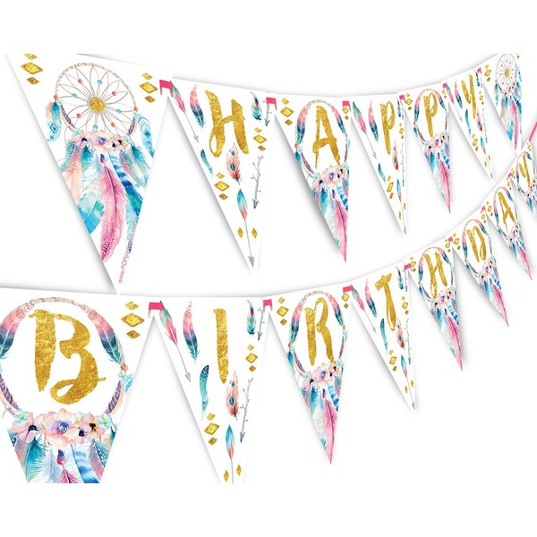 Boho Happy Birthday Banner Pennant - Wild One Party Banner