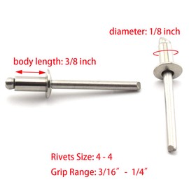 SDTC Tech Stainless Steel Blind Rivets 1/8" x 1/4" (4-4) Open End Type Pop Rivet Grip Range 3/16-1/4 inch (50 Pack)
