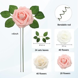 JOYLEX Artificial Flowers Realistic Roses, Real Looking Fake Roses with Stem for DIY Wedding Bouquets Centerpieces Bridal Shower Party Home Romantic Decorations (White/Cream/Light Pink, 100pcs)