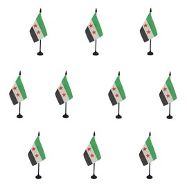AZ FLAG Pack of 10 Syrian Table Flags - Free Syrian Army - 15 x 10 cm - 10 Mini Desktop Flags 100% Polyester with 25 cm Flag Pole and Black Plastic Base