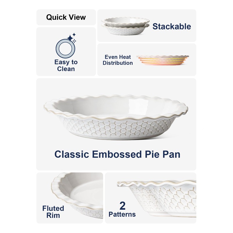 LE TAUCI Pie Pans for Baking 9 Inch, Ceramic Pie