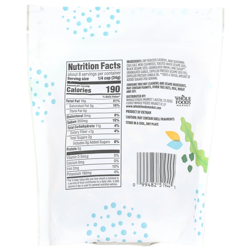365 by Whole Foods Market, Cashews, Seaweed Seasoned, 10 Ounce