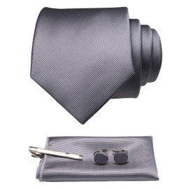 Jemigins Men's Necktie, Pin, Cuffs, Button, Chief, Business, Job Hunting, Weddings, School Entrance Ceremonies, Graduations, After-parties, Funerals, Parties, Father's Day, Gift Box Included, gray
