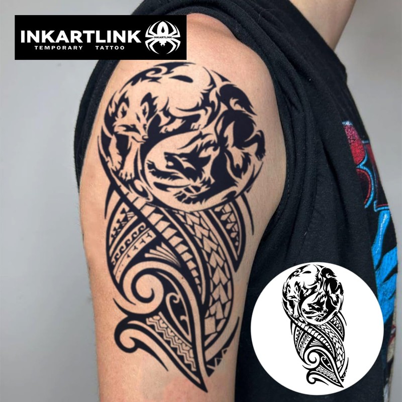 Half Arm Tribal Tattoo Temporary Tattoos, Realistic Waterproof