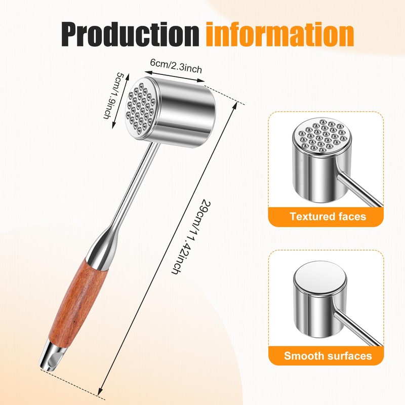 5PC 1.1Lb Dual-Side Meat Tenderizer Hammer, Heavy Duty Mallet with