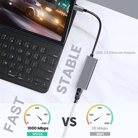 DTECH 3 Port USB to Ethernet Adapter USB 3.0 Hub 10/100/1000 mbps Gigabit Wired Network Cable Converter for Laptop Notebook Desktop Computer Keyboard Router Modem Internet