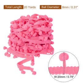 sourcing map 20 Yards Pom Pom Ball Fringe Trim, Ribbon Sewing Accessory DIY Crafts for Home Curtain Clothes Pillow Decoration (8mm, Pink)