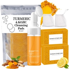 MAROJEIF Set De Cuidado Facial Y Corporal De Cúrcuma (4 Piezas) Limpiador Facial, Jabón Y Discos Exfoliantes. Limpieza Profunda.                      