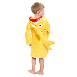 LOLANTA Kids Fleece Dressing Gown Shark Plush Hooded Bathrobe, Yellow Shark, M (3-5 Years)