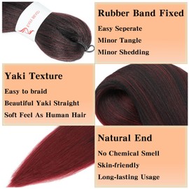 Ombre Burgundy Braiding Hair, 26 Inch 8 Pack Pre Stretched Braiding Hair For Braiding Women Hair, Hot Water Setting Soft Yaki Texture Synthetic Crochet Braids(26in,Tbug#,8pc）
