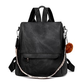 Puwuzixi Woman Backpack Purse, Waterproof PU Leather Backpack, Lightweight Fashion Multipurpose Convertible Shoulder Bag Handbag (Black)