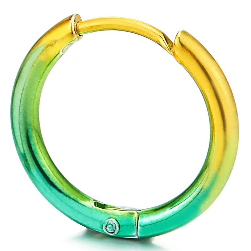 Pair Stainless Steel Oxidized Yellow Green Plain Circle Huggie Hinged