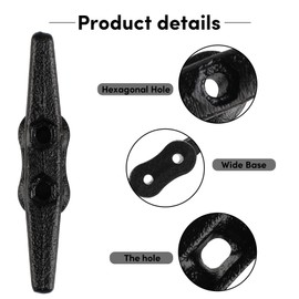 BALAVA Boat Cleats 6 inch,Boat Dock Cleats,Electrophoretic Coated Black Dock Cleats,Rope Cleats Dock Cleats for Dock Tie Down or Nautical Decor,Screws Not Included (2 Pack)