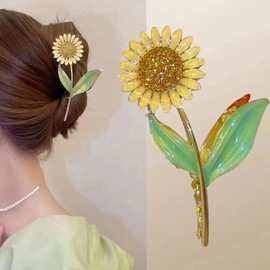 Women's SunFlower Hair Clips, Elegant NonSlip Hair Clips Fashion Flower Shaped Claw Clips, Nonslip Large Claw Hair Clamps Sunflower Style Long Thick Thin Curly Hair Gift for Girls