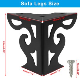 Piutouyar 3 Inch Hollow Out Furniture Legs Set of 4, Black Artistic Metal Sofa Cabinet Legs, Modern Triangle Couch Feet Metal Furniture Legs Feet for Cabinet Cupboard Table Bookcase Wardrobe