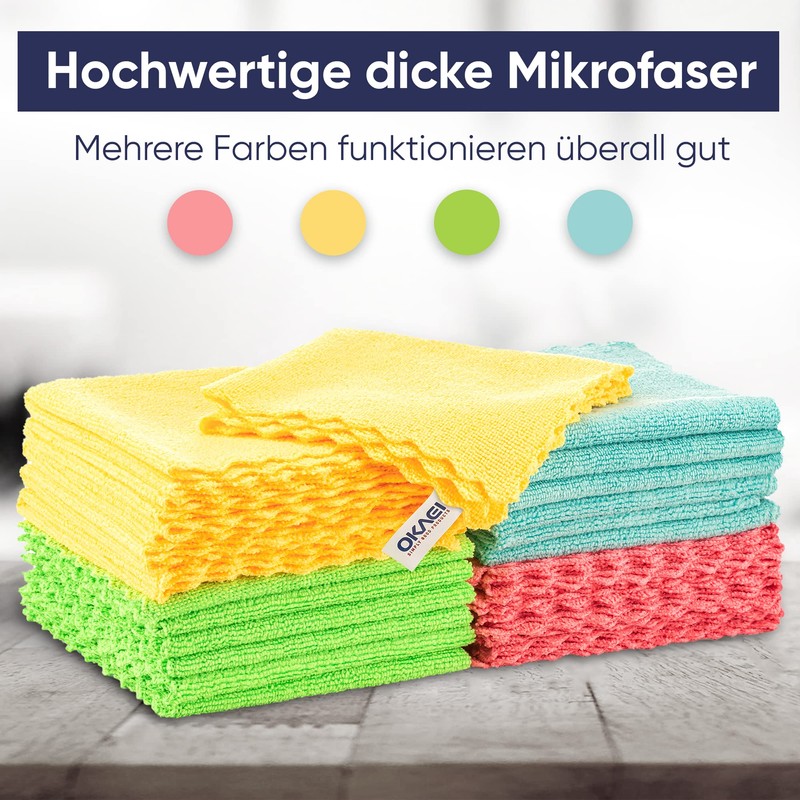 Okaei Microfibre Cloths Pack of 24, Cleaning Cloths, All-purpose Cloths,