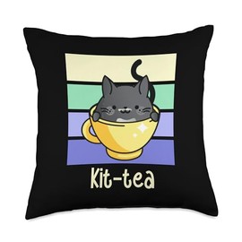 Tea Shop Cozy Mystery Kit Tea Tea Lover Black Cat in Tea Cup Throw Pillow