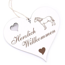 Herzlich Willkommen Sign – Icelandic Horse – Decorative Heart Wooden Welcome Sign Door Sign Door Decoration