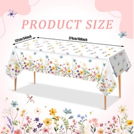 Utolily 3 Pieces Wildflower Tablecloths Spring Floral Baby Shower Birthday Tablecover Plastic Disposable Rectangle Table Covers for Spring Summer Picnic Wedding Tea Party
