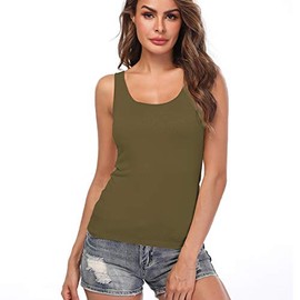 Camisole with Built in Bras Women Sleeveless Padded Tank Top Sewn in Support Shirt Basic Layering Undershirt Sleep Travel