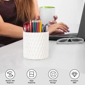 Organizador para brochas de maquillaje - 360° giratorio, 5 ranuras para brochas, cosméticos, lápices labiales, bolígrafos Organizador para tocador y escritorio (blanco)