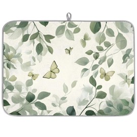 Green Leaf Dish Drying Mat, 18"x24" Ultra Water Absorbent Microfiber Drying Pads for Kitchen Counter, Reusable Washable, Absorbent Coffee Bar Mat for Bowls, Dish Racks, Cutlery, Cups, and Pans