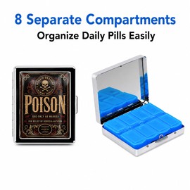 VolenaLumo Metal Pill Organizer with Mirror, 8 Compartments Travel Pill Case for Vitamins Supplements Tablets Purse Bag (Vintage Crimson Ornate)
