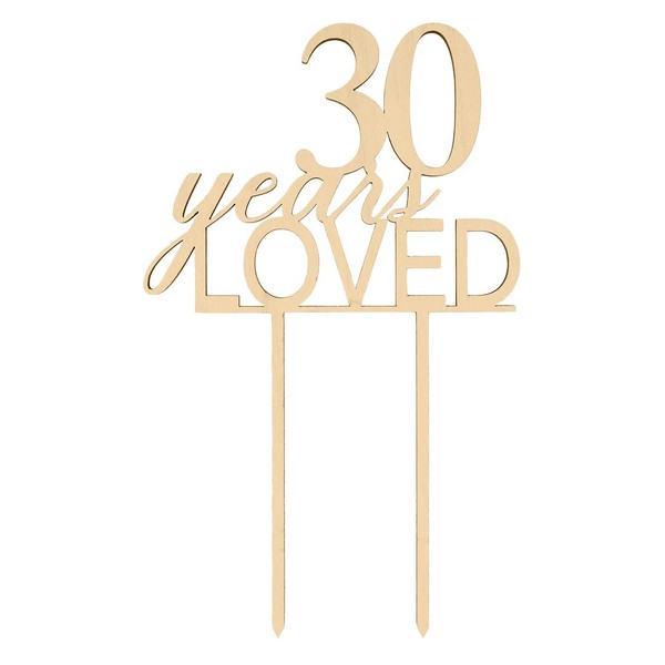 Andaz Press 30 Years Loved Cake Topper, Anniversary Rustic Chic Wood Cake Topper for Wedding Anniversary Party, 30th Birthday or Anniversary Laser Cut Cake Topper Decorations for Cake