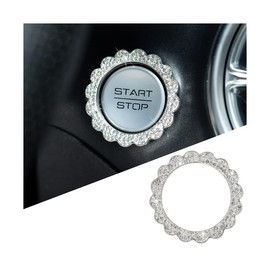KHGUZ Bling Car Push to Start Button Sticker, Crystal Rhinestone Vehicle Engine Start Stop Ring Decal, Auto Interior Key Ignition Knob Ring Cover Accessories, Universal for Most Cars (White)