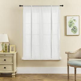 ele ELEOPTION Roman Tie-up Blind Curtain Sheer Seersucker Window Voile Tier Curtain for Bedroom, Living Room, Kitchen, Small Window (White, 60x120cm)