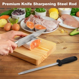 Wgsajlo 12 Inches Knife Sharpening Steel Rod, High Carbon Steel Honing Rod with 9 Inches Sharpening Steel and Ergonomic PP Handle, Premium Kitchen Knife Sharpener for Chefs and Home Cooks Use