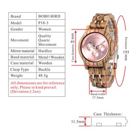 BOBO BIRD Women Wooden Watches Luxury Wood Metal Strap Chronograph & Date Display Quartz Watch Fashion Zebra Wood Casual Business Ebony Wristwatches (Zebra-Pink)