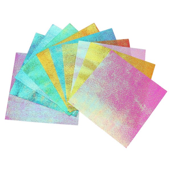 Healifty 100pcs Iridescent Glitter Origami Paper Shiny Rainbow Square Folding Paper for DIY Craft Art Accessories 15CM (Random Color)