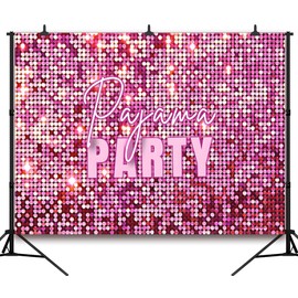 DULUDA 7x5 FT Glitter Pajama Party Backdrop Sparkling Pink Girls Sleepover Birthday Celebrations Photography Background Dults Pajama Party Glittery Sequin Supplies Decorations (Not Real Glitter)
