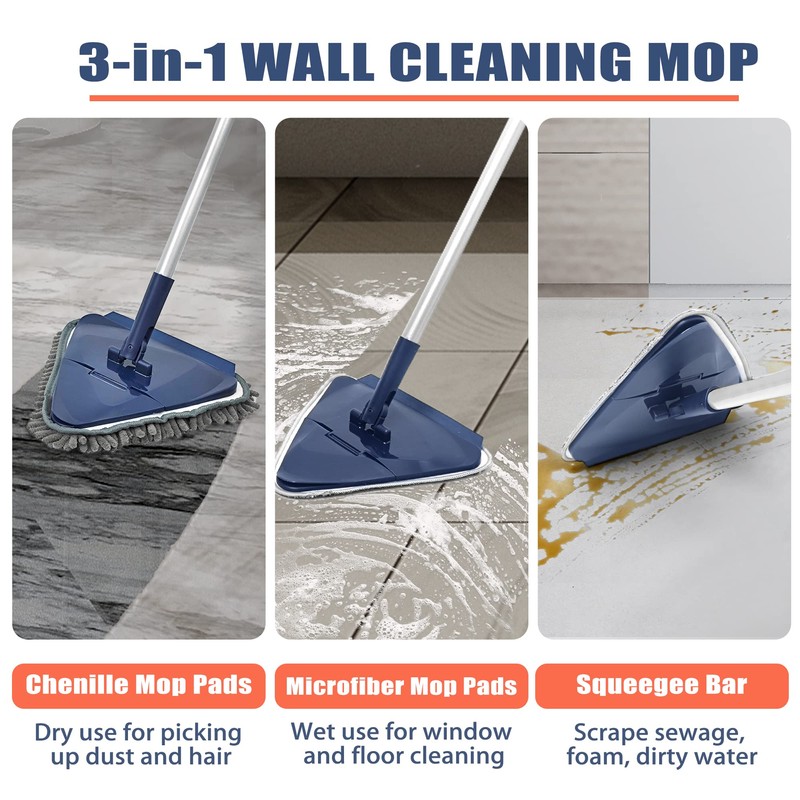 JEHONN Wall Cleaner Mop with Long Handle 82 Inches, 3-in-1