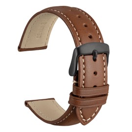 WOCCI 20mm Vintage Leather Watch Straps with Black Buckle, Replacement Bands (Cinnamon Brown)