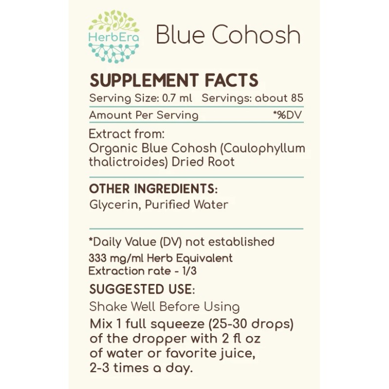 HerbEra Blue Cohosh Alcohol-FREE Tincture, (Caulophyllum Thalictroides) - 2 fl