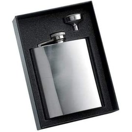 Hip Flask Holding 8 oz. - Pocket Size, Stainless Steel, Rustproof, Screw-On Cap - Metallic Grey Finish Perfect for Engraving - Black Gift Box Included