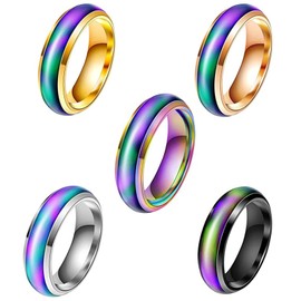 Pack of 5 Mood Ring, Colour Changing Ring, Mood Rings, Colour Changing Rings for Men and Women, Stainless Steel Colour Changing Mood Ring, Temperature Emotion Ring, Daily Life, Party, Birthday,