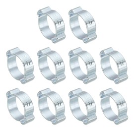 PATIKIL 10 Pack 14-17mm Double Ear Hose Clamp, Galvanized Steel Crimp Rings for Tubing Pipe Fitting Connections, Silver Tone