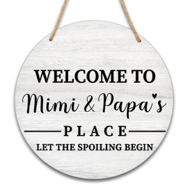 Rustic Welcome Sign for Front Door, 8" Round Wood Sign Hanging Plaque, Grandma Grandpa Gifts Welcome Door Sign Wall Art for Outdoor Farmhouse Garden Porch Home - A17